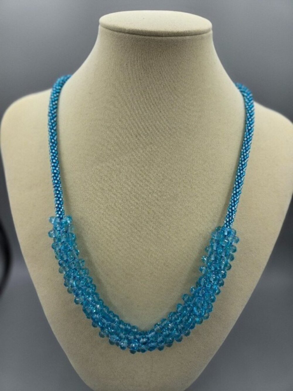 Aqua Colored Small Seed Bead Kumihimo (Japanese Braiding) Necklace 23 inches